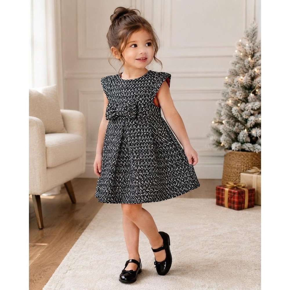 Genuine Kids OshKosh 3T Tweed Dress Black White Bow Holiday Party